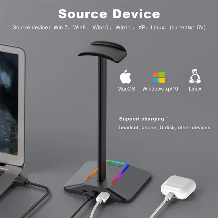 headset stand with usb ports