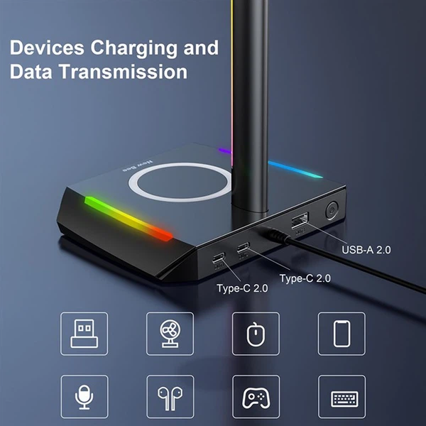 RGB Headphone Stand With 5W Wireless Charger RGB Headphone Stand With 5W Wireless Charger